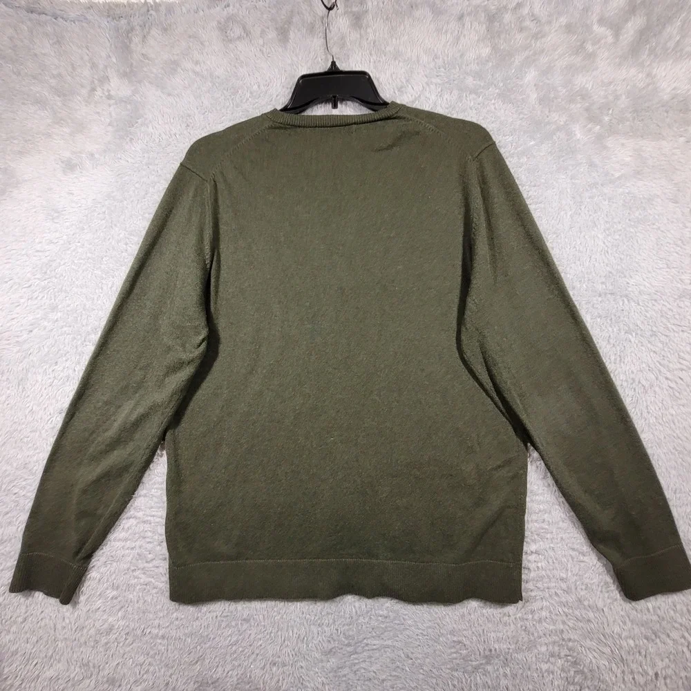 Eddie Bauer V-Neck Sweater Mens Large Green Cotton Cashmere Blend Long‎ Sleeve